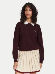 Lacoste Sweter AF4158 Brązowy Regular Fit. Brązowe swetry klasyczne damskie Lacoste, z bawełny, bez kołnierzyka. Za 684.99 zł.