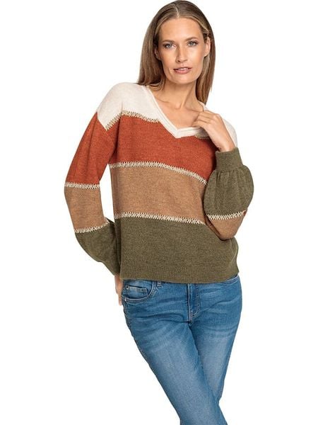 Heine Sweter w kolorze biało-oliwkowo-karmelowym rozmiar: 40. Brązowe swetry klasyczne damskie Heine, bez kołnierzyka. Za 105.14 zł.