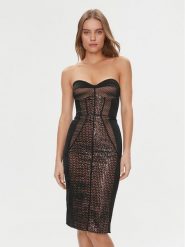 Elisabetta Franchi Sukienka koktajlowa AB-535-37E2-5874 Czarny Slim Fit. Czarne sukienki damskie Elisabetta Franchi, bez wzorów, z wiskozy, wizytowe, bez kołnierzyka, bez ramiączek. Za 2,159.00 zł.