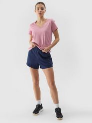 4F Spodenki dresowe damskie - granatowe S. Niebieskie szorty damskie 4f, bez wzorów, z bawełny, sportowe. W wyprzedaży za 39.99 zł.