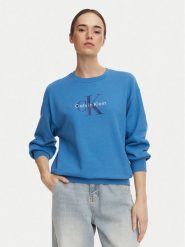 Calvin Klein Jeans Bluza Monologo LV047B234G Niebieski Relaxed Fit. Niebieskie bluzy bez kaptura damskie Calvin Klein Jeans, xs, z bawełny. Za 369.99 zł.