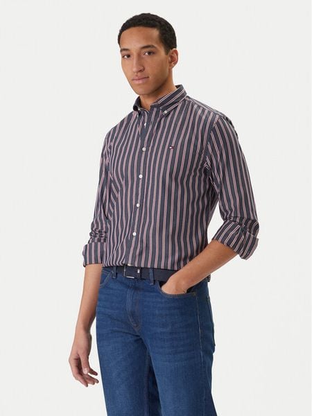 Tommy Hilfiger Koszula MW0MW42441 Granatowy Regular Fit. Niebieskie koszule męskie Tommy Hilfiger, m, bez wzorów, z bawełny, bez kołnierzyka, bez ramiączek. Za 369.99 zł.