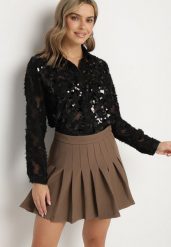 Brązowe Wiskozowe Spódnico-Spodenki High Waist z Plisami Annelin. Brązowe szorty damskie Born2be, bez wzorów, z bawełny, eleganckie, z podwyższonym stanem. Za 109.99 zł.