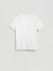 Bawełniany t-shirt slim fit - biały. Białe t-shirty męskie Reserved, l, bez wzorów, z bawełny, bez kołnierzyka. Za 59.99 zł.