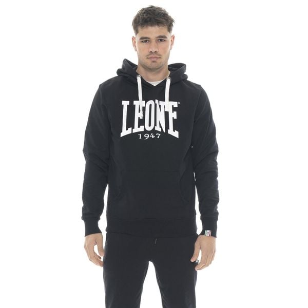Bluza z bawełna z kaptur na trening na czas wolny. Czarne bluzy sportowe męskie LEONE 1947 APPAREL, bez wzorów, z bawełny, sportowe, bez kołnierzyka, bez ramiączek. W wyprzedaży za 120.78 zł.