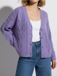 Ażurowy sweter - fioletowy. Fioletowe swetry klasyczne damskie Sinsay, l, bez kołnierzyka. W wyprzedaży za 45.99 zł.