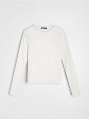 Bawełniana koszulka z długim rękawem - kremowy. Białe t-shirty damskie Sinsay, l, bez wzorów, z bawełny, bez kołnierzyka. Za 19.99 zł.