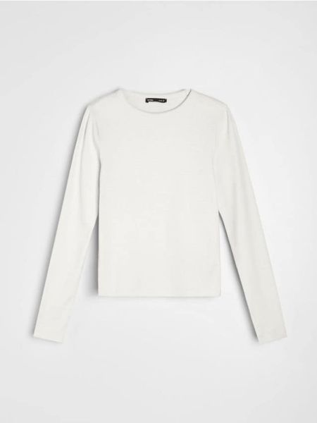 Bawełniana koszulka z długim rękawem - kremowy. Białe t-shirty damskie Sinsay, l, bez wzorów, z bawełny, bez kołnierzyka. Za 19.99 zł.