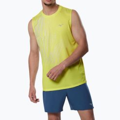 Koszulka do biegania męska Mizuno Core Graphic Sleeveless. Żółte t-shirty sportowe męskie Mizuno, l, z materiału, bez ramiączek, do biegania. Za 149.99 zł.