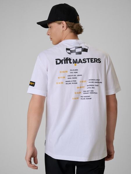 4F T-shirt loose z nadrukiem uniseks 4F x Drift Masters - biały XL. Białe t-shirty męskie 4f, m, bez wzorów, z bawełny, bez kołnierzyka. Za 119.99 zł.
