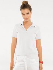 Heine Koszulka polo w kolorze białym rozmiar: 50. Białe bluzki damskie Heine, bez wzorów, bez kołnierzyka, bez ramiączek. Za 56.99 zł.