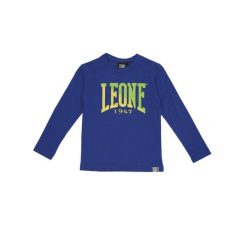 Koszulka z bawełna na outdoor na co dzień. Niebieskie bluzki damskie LEONE 1947 APPAREL, bez wzorów, z bawełny, bez kołnierzyka. W wyprzedaży za 55.90 zł.