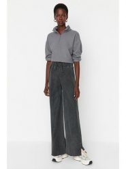 Trendyol Spodnie w kolorze antracytowym rozmiar: L. Czarne spodnie materiałowe damskie Trendyol, bez wzorów, z bawełny, z podwyższonym stanem. Za 74.11 zł.