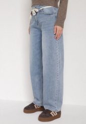 Niebieskie Jeansy Balloon z Regularnym Stanem i Ozdobnym Wiązaniem Rislyn. Niebieskie jeansy damskie Born2be. Za 119.99 zł.