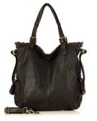 MARCO MAZZINI Miejska torba skórzana z regulowaną rączką old leather handmade czarna. Czarne torebki klasyczne damskie bez wzorów, ze skóry, bez dodatków. Za 649.00 zł.