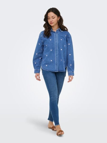 ONLY Bluzka dżinsowa w kolorze niebieskim rozmiar: XL. Niebieskie bluzki damskie Only, xl, bez wzorów, z bawełny, bez kołnierzyka, bez ramiączek. Za 135.81 zł.
