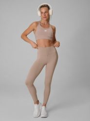 4F Legginsy treningowe szybkoschnące damskie - beżowe S. Brązowe legginsy damskie 4f, s, bez wzorów, z podwyższonym stanem, na fitness i siłownię. Za 119.99 zł.
