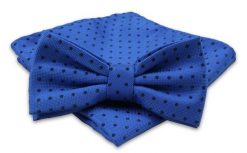 Niebieska, Błękitna Mucha Męska -ALTIES- z Taką Samą Poszetką, w Groszki, Kropki. Niebieskie krawaty i muchy męskie Alties, bez wzorów, eleganckie. Za 54.00 zł.