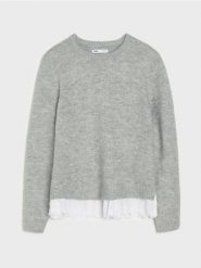 Sweter z haftowanym koszulowym dołem - szary. Szare swetry klasyczne damskie Sinsay, l, bez kołnierzyka. Za 59.99 zł.