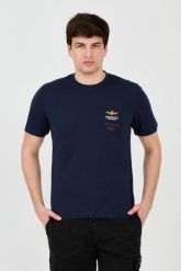 AERONAUTICA MILITARE Granatowy t-shirt Short Sleeve. Niebieskie t-shirty męskie AERONAUTICA MILITARE, m, bez wzorów, bez kołnierzyka. W wyprzedaży za 159.99 zł.