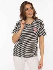 Zwillingsherz Koszulka "Zwillingsherz" w kolorze czarno-białym rozmiar: M. Białe bluzki damskie Zwillingsherz, m, bez wzorów, z wiskozy, bez kołnierzyka, bez ramiączek. Za 82.99 zł.