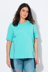 Damskie T-shirt dekolt w serek rękaw 1/2. Czarne t-shirty damskie Ulla Popken, plus size, bez wzorów, z dżerseju, bez kołnierzyka. Za 179.99 zł.