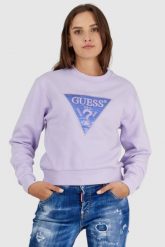 GUESS Fioletowa bluza damska z wyszywanym logo. Fioletowe bluzy bez kaptura damskie Guess, s, z bawełny. W wyprzedaży za 179.99 zł.
