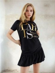 Koszulka z napisem - czarny. Czarne t-shirty damskie Sinsay, l, bez wzorów, z bawełny, bez kołnierzyka. W wyprzedaży za 8.99 zł.