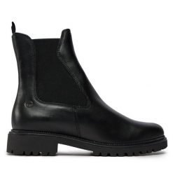 Sztyblety Tamaris. Czarne botki damskie Tamaris, bez obcasa, na płaskiej podeszwie, bez zapięcia. Za 419.99 zł.