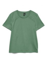 Vero Moda Koszulka w kolorze zielonym rozmiar: S. Zielone bluzki damskie Vero Moda, s, bez wzorów, z bawełny, bez kołnierzyka, bez ramiączek. Za 37.38 zł.