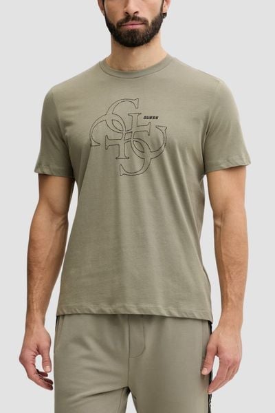 GUESS Zielony bawełniany t-shirt męski na krótki rękaw z wyszywanym logo 4G Tiberio, Rozmiar XL. Zielone t-shirty męskie Guess, m, z aplikacjami, z bawełny, bez kołnierzyka. W wyprzedaży za 179.99 zł.