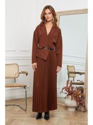 Joséfine Sukienka "Jaune" w kolorze jasnobrązowym rozmiar: XL. Brązowe sukienki damskie Joséfine, na co dzień, xl, bez wzorów, ze skóry, bez kołnierzyka, bez ramiączek, maxi, proste. Za 174.84 zł.