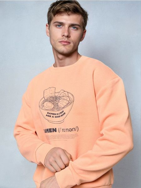 Bluza crewneck z nadrukiem - pomarańczowy. Brązowe bluzy bez kaptura męskie Sinsay, l. Za 39.99 zł.