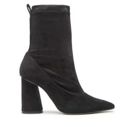Botki Eva Minge. Czarne botki damskie Eva Minge, bez obcasa, na słupku, bez zapięcia. Za 309.99 zł.