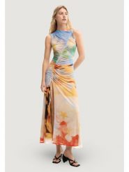 Desigual Sukienka codzienna VEST_JADE Pomarańczowy Egg Fit. Brązowe sukienki damskie Desigual, na co dzień, xs, bez wzorów, bez kołnierzyka, bez ramiączek, proste. Za 639.99 zł.