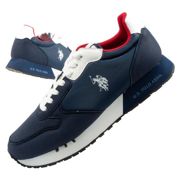 Buty sneakersy męskie U.S. Polo Assn. Białe buty sportowe na co dzień męskie U.S. Polo Assn., z denimu, bez zapięcia, trekkingowe. Za 169.00 zł.