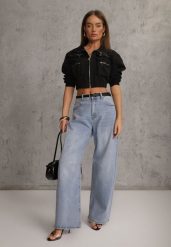 Niebieskie Jeansy Balloon z Bawełną High Waist Pronadina. Niebieskie jeansy damskie Renee, z podwyższonym stanem. Za 109.99 zł.