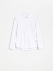 Gładka koszula slim fit - biały. Białe koszule męskie Reserved, l, bez wzorów, z bawełny, bez kołnierzyka, bez ramiączek. Za 129.99 zł.