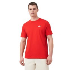 Męska Koszulka Essentials No 1 Small Logo T-shirt. Czerwone t-shirty męskie Puma, m, bez wzorów, z bawełny, bez kołnierzyka. Za 62.30 zł.