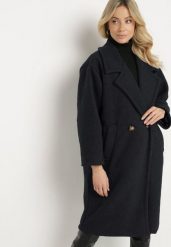 Granatowy Dwurzędowy Płaszcz z Wełną Sora. Niebieskie płaszcze damskie Born2be, bez wzorów, z wełny. Za 299.99 zł.
