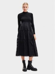 Desigual Sukienka codzienna 23WWVWAD Czarny Regular Fit. Czarne sukienki damskie Desigual, na co dzień, s, bez wzorów, z syntetyku, bez kołnierzyka, bez ramiączek, proste. Za 439.99 zł.