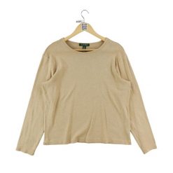 Second life - Długi rękaw Beżowy T-shirt dla kobiet - Jak nowy. Brązowe t-shirty damskie Ralph Lauren, bez wzorów, bez kołnierzyka. Za 114.17 zł.