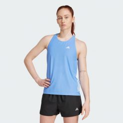 Koszulka bez rękawów Own The Run. Niebieskie bluzki sportowe damskie Adidas, l, bez wzorów, z materiału, bez ramiączek. Za 149.00 zł.