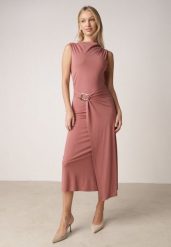 Różowa Wizytowa Sukienka Taliowana z Metaliczną Ozdobą Aroos. Czerwone sukienki damskie Born2be, na co dzień, m, z aplikacjami, eleganckie, bez kołnierzyka, bez ramiączek, proste. Za 139.99 zł.