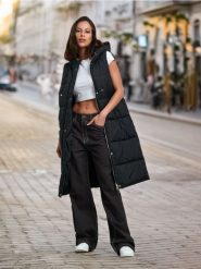 Kamizelka długa - czarny. Czarne kamizelki damskie Sinsay, l, z materiału, długie. W wyprzedaży za 45.99 zł.