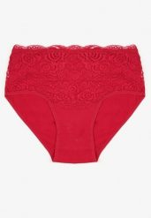 Bordowe Bawełniane Majtki Figi z Koronkowymi Zdobieniami Idissa. Czerwone figi damskie Born2be, plus size, z aplikacjami, z bawełny. Za 9.99 zł.
