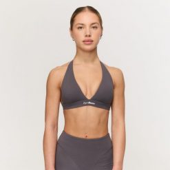 Biustonosz damski fitness halter szary Fierce. Szare biustonosze sportowe damskie GYMBEAM, bez wzorów, z elastanu. Za 84.90 zł.
