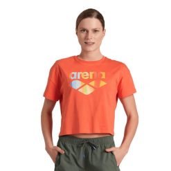 Koszulka damska top bawełniany sportowy okrągły dekolt Arena Crop Top. Brązowe bluzki sportowe damskie Arena, bez wzorów, z bawełny, bez ramiączek. Za 69.99 zł.