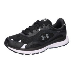 Buty treningowe damskie Under Armour Tech Runner black/black/castlerock. Czarne buty sportowe na co dzień damskie Under Armour, bez wzorów, z materiału, na fitness i siłownię. Za 409.55 zł.