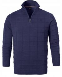 Elegancki Sweter Męski (Zamek) - Pako Jeans - Wysoki Dekolt, Granatowy. Niebieskie kardigany męskie Pako Jeans, l, bez wzorów, z bawełny, eleganckie, bez kołnierzyka. Za 195.00 zł.